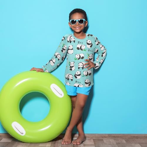 Image of CaTaKu Panda Bears Cute Blue Boys Rash Guard Long Sleeve Boys Swim Shirts UPF 50+ Fishing Shirts for Boys Girls 7-8T