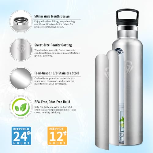 Japoria Bottiglia Termica 1L, Borraccia In Acciaio Inossidabile Con Cannuccia E Filtro, Senza Bpa, Borracce Per Sport, Viaggio, Campeggio, Uffici - 2