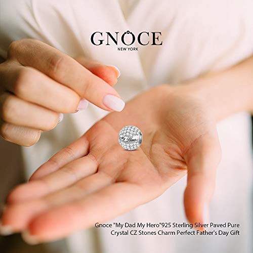 Gnoce "My Dad My Hero 925 Sterling Silver Charm Paved Pure Crystal Cz Stones Charms Bead For Father's Day Gift Fit All Major Brands Of Bracelet/Necklace Birthday Gifts #TOP4