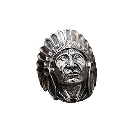 Bague homme argent KnSam biker avec chef indien noir look rock vintage