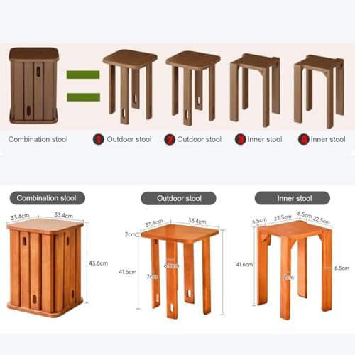 Stackable Wooden Stools Set - Solid Wood End Tables & Multi-Functional Stacking Seats, No Assembly Needed for Dining & Living Room, Bedroom, Black Round Design