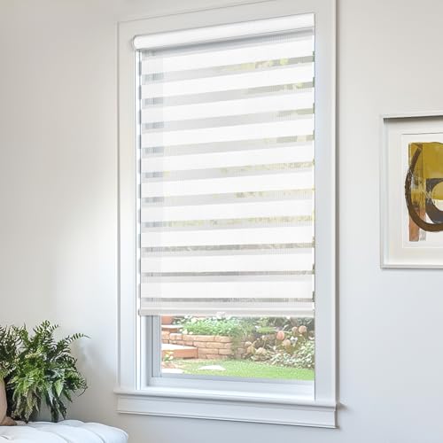 CHICOLOGY Zebra Blinds Cordless Window Shades, Dual Layer Light Filtering Roller Shades for Windows, Sheer Privacy Striped Fabric, Easy Install, 43" W x 72" H, Basic Arctic by CHICOLOGY - Image 2