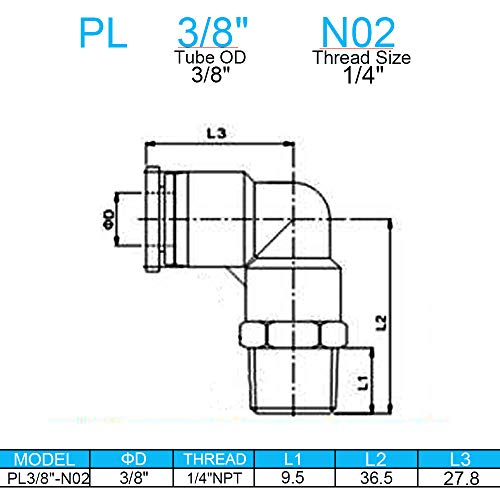 Jienk 10Pcs Pneumatic Male Elbow 3/8" Tube Od X 1/4" Npt Thread Push To Connect Air Fittings,90 Degree Quick Connector For Air Compressor Air Horn Air Bag #TOP2