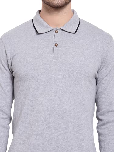 Image of Kalt Mens Basic Solid Full Sleeves Polo Cotton Blend Knitted Regular Fit Polo-Neck T-Shirts with Collar Stylish
