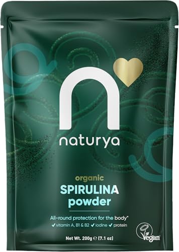 Naturya Organic Spirulina Powder 200g - Superfood Supplement for Energy, Immunity, & Detox – 100% Natural, Nutrient-Rich with High Protein & Iron, Non-GMO, Vegan-Friendly - Resealable Pack