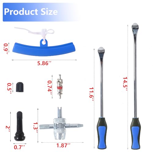 Image of 14.5 inch&11.5 inch Steel Tire Spoons Tool Set, 28Pcs Tire Changing Tools, Motorcycle Tire Changer, Dirt Bike Tire Levers, 6 * Tire Spoons, 1 * Valve Removal Tool etc. (Blue)