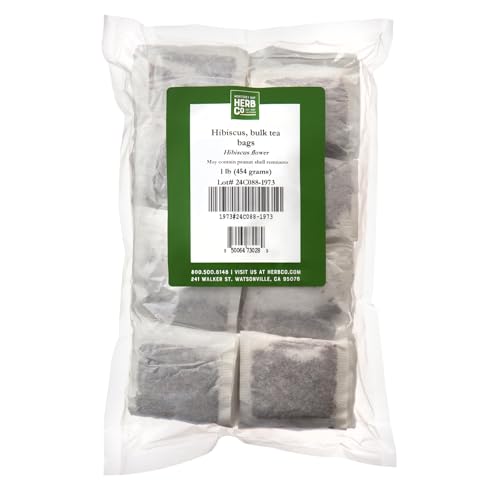 Hibiscus Tea Bags, by Herb Co, Hibiscus Sabdariffa, Caffeine Free, Unbleached Filter Paper, No String or Tag, Kosher, Approximately 200, 1 lb
