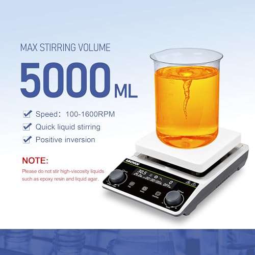Magnetic Stirrer Hot Plate Stirrer LCD Display 300℃ Max.5L 5.9inch Magnetic Stir Plate 1600RPM Magnetic Mixer Magnetic Hotplate Stirrer with Stir Bar&Temp Probe Senso,110V