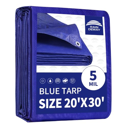 RAINDEWAY Tarps 20x30 Feet 5 Mil Blue Waterproof Multipurpose Tarp