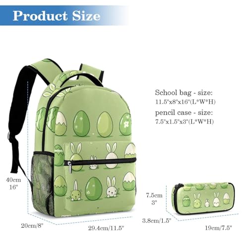 Cartable ensemble de 2 pièces vert avec sac à dos école et trousse lapin de Pâques