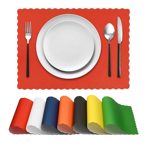Disposable Paper Placemats – Premium, 50 Pack of Red Scalloped Edge Placemats, Perfect Size 10x 14