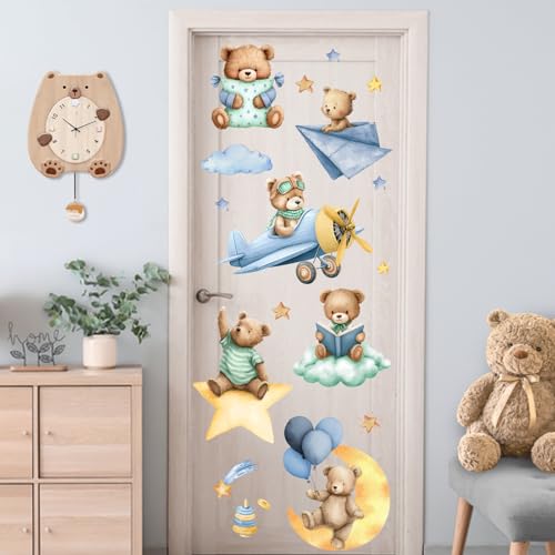 Vinilos decorativos para pared con diseño de oso y avión azul miniatura 5
