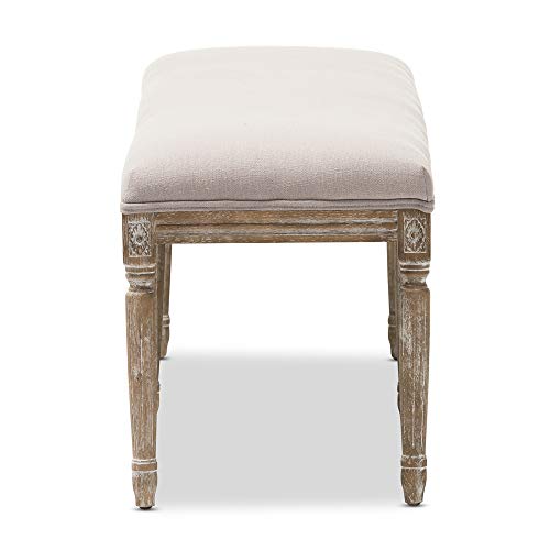 Baxton Studio Clairette Beige Linen French Style Natural Oak Wood Bench #TOP2
