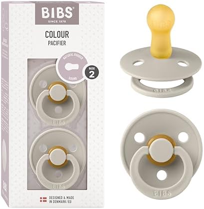 BIBS Colour Soother 2-Pack, BPA Free Dummy Pacifier, Round Nipple. Natural Rubber Latex, Size 2 (6-18 Months), Coral/Ruby