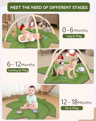 Baby Play Gym & Activity Mat, Leaf Shaped Tummy Time Mat with 8 Detachable Toys,Infant Play Mat for Stage-Based Sensory & Motor Skill Development,Christmas for Newborn Boys Girls