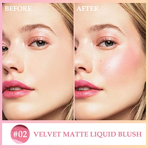 Boobeen Liquid Blush Velvet Cream Blush Makeup Matte Soft Gel Face Blush Makeup For Cheeks, Lightweight Blendable Liquid Blush Stick, Long-Lasting Smooth Natural Blush Color #TOP2