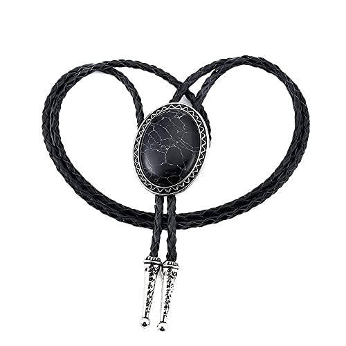 Image of Turquoise Agate Granite BOLO Tie for Men Women Leather Wedding Necklace Western Cowboy Necktie