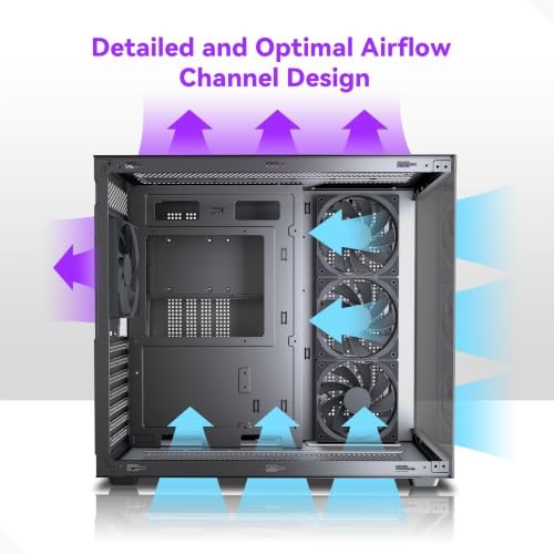 Image of MUSETEX Y6 PC Case, Pre-Installed 4 Non-LED Fans, ATX Mid Tower Case, Computer Case with Type-C, 270 Full View Tempered Glass, Black