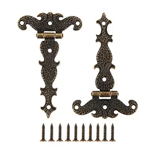 dophee 2Pcs Antique Bronze Door Hinges, T-Strap Decorative Furniture Fittings Butt Hinges for Windows Cabinet Cupboard Wardrobe Doors Wooden Boxes Jewelry Case Chest