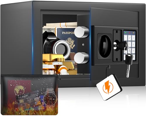 Sanfnz Digitaler Safe Tresor für Zuhause mit Feuerfester Tasche Kleiner Tresor mit Zahlenschloss Alarmmodus und Silent-Modus Wandtresor Möbeltresor Klein für Bargeld Medikamente Schmuck 27×17×17cm