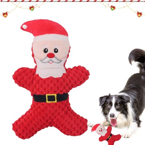 クリスマス犬のぬいぐるみおもちゃ - スクイーカー付きの噛むフェッチ脳刺激おもちゃ - 子犬の噛むおもちゃ、柔らかいペットのおもちゃ、ぬいぐるみ、かわいい、耐久性のある、インタラクティブなクリスマステーマの攻撃的な咀嚼者向けのタフな犬用噛むおもちゃ