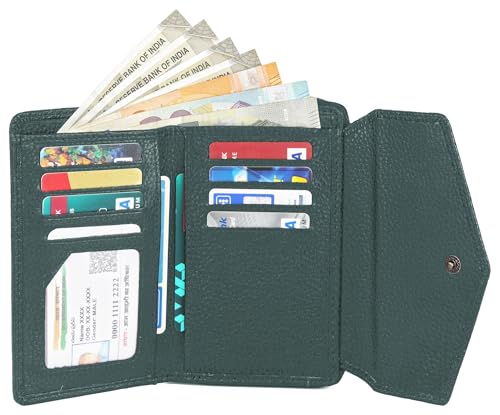 Image of WildHorn Genuine Leather Ladies Wallet - Elegant Women's Clutch Purse with 10 Card Slots, Perfect for Daily Use (Green)