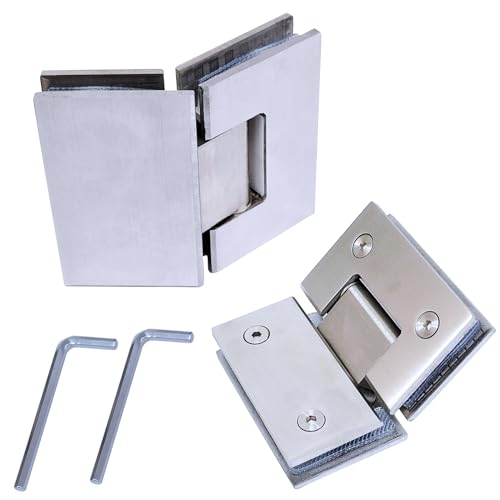 2 Packs Heavy Duty 135 Degree Solid Shower Door Hinges Frameless Glass Door Hinges, 304 Stainless Steel Bathroom Gate Clamp for 8-12 mm Toughened Glass, Rust & Corrosion Resistance