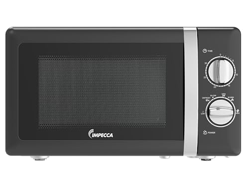 IMPECCA Countertop Microwave Oven Retro Mechanical Dials 5 Modes Timer Defrost 0.7 Cu 700W 9.65” Turntable Easy Clean
