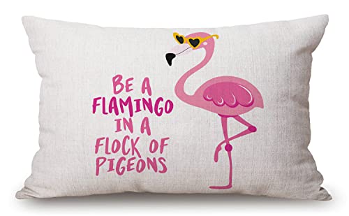 Solekla Pillow Covers with Be a Flamingo in a Flock of Pigeons Quote 12" x 20" Farmhouse Rustic Décor Lumbar Pillow Covers Motivational Quotes Housewarming Family Room Décor