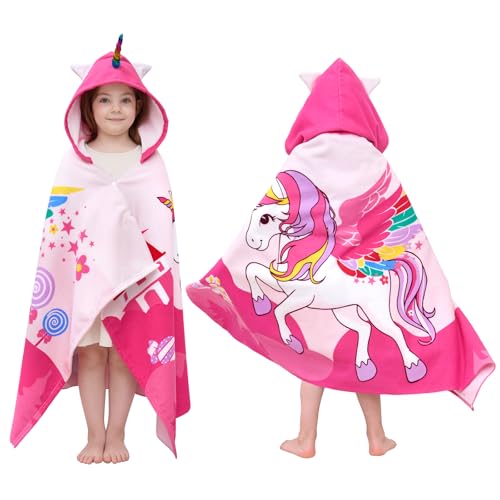 UOMNY Unicorns Hooded Towels for Kids Soft Kids Beach Towel 30 x 50 for 3-10 Years Girls Hooded Bath Towel Toddler Bath Towels