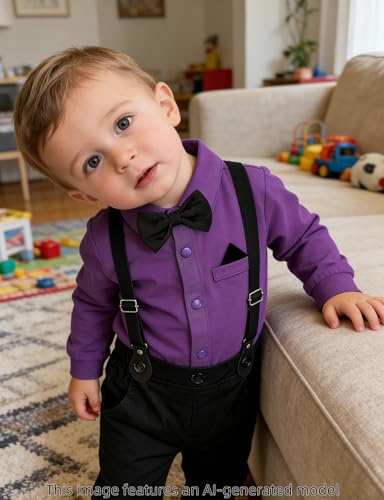 Image of A&J DESIGN Baby Boys Suits Infant Gentleman Formal Wedding Suspenders Outfit with Bowtie