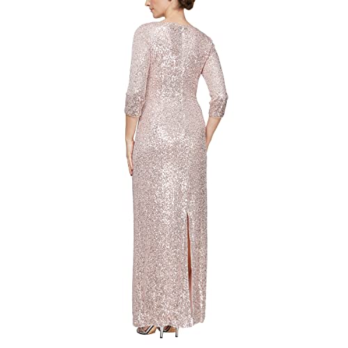 Image of Alex Evenings Womens Long 3 /4 Sleeve Formal Event Dress with Cinched Tie Waist (Petite and Regular Sizes)