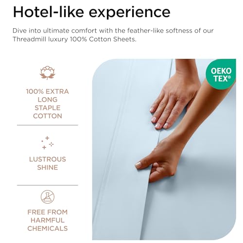 Image of Threadmill 100% Cotton Sheets for Cal King Size Bed - 600 Thread Count Cal King Bed Sheets Set with 16 inch Deep Pocket - Sateen Weave 4-Piece Bedding Set with Cooling Effect, Blue