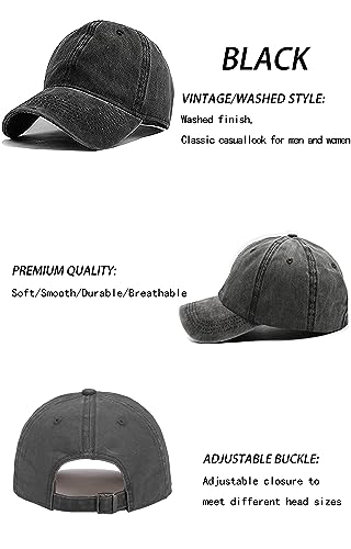 KASTWAVE Unisex Vintage Washed Distressed Baseball Cap - Set of 3 - Adjustable Dad Hat with Buckle Closure(Black Gray Green)