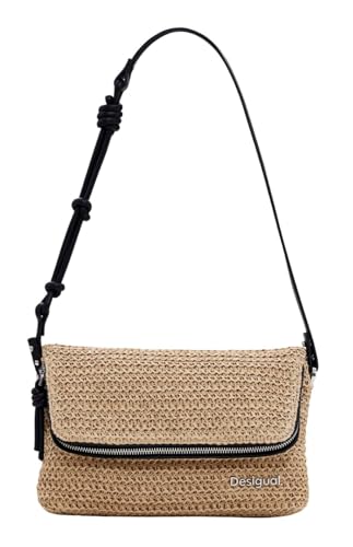 Desigual Logo Raffia Shoulder Bag Natural