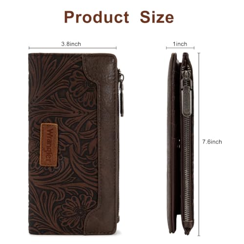 Image of X Wrangler Western Womens Wallet Bifold Tooling Flower Credit Card Holder
