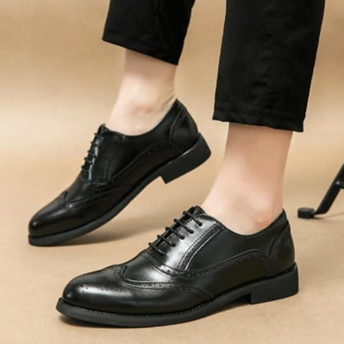 YZABEL Men's Leather Classic Formal Brogue Shoes, Pointed Toe Lace-Up Printed Oxfords Shoes, Lightweight and Comfortable Rubber Non-Slip2