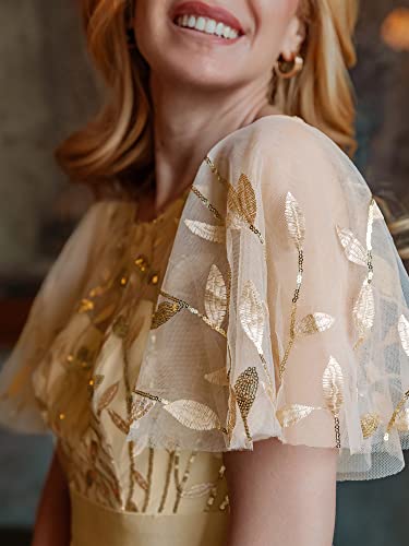 Image of Ever-Pretty Sequin Formal Prom Dresses for Women Ruffle Sleeves Empire Waist A-Line Long Mother of Bride Dress 00904
