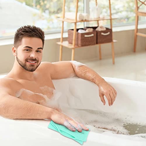 Image of WOVTE 2 Pack Back Scrubber for Shower, Stretchable Nylon Exfoliating Washcloth Towel Back Washer with Handles Two Sides Exfoliating Body Scrubber For Men Women Shower Deep Clean Skin Massages
