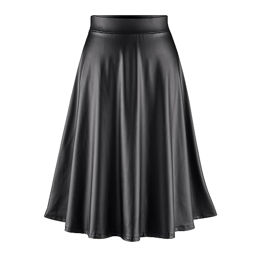Collections Etc Women's Stylish Faux Leather Full Sweep Comfortable Skirt Black X-Large