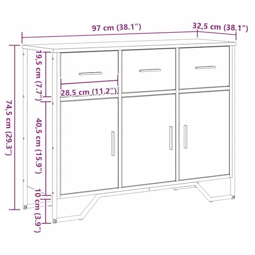 Aparador negro efecto roble de 97 cm con 3 cajones y puertas modernas 3