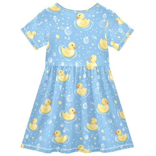 Yellow Rubber Duck Bubble Girls' Short Sleeve Dress Girl's Dress for Summer Quick-Dry Girls' Casual Dresses 2T2