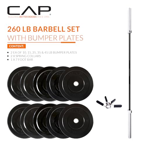 Image of CAP Barbell Olympic Weight Set with 7ft Barbell & Bumper Plates | 160-370 lbs | Multiple Options