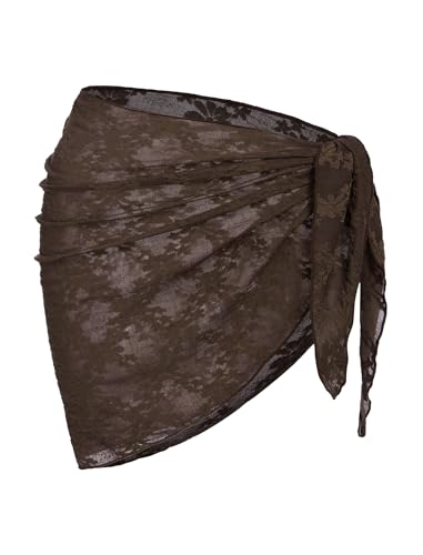Image of ZAFUL Sarong Coverups for Women Beach Vacation Fishnet See Thru Tie Side Bathing Suit Cover Up Mini Skirt