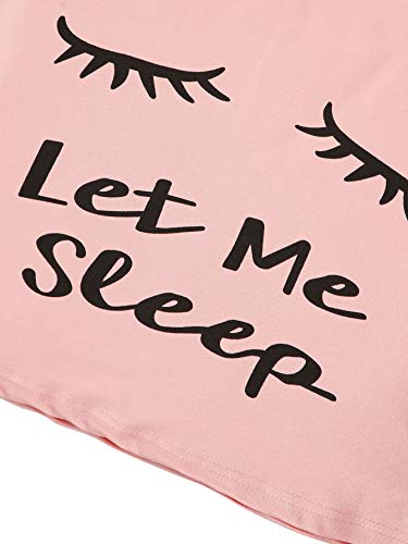 Wdirara Women's Sleepwear Closed Eyes Print Tee And Shorts Cute Pajama Set Pink M #TOP3