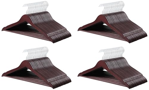 Image of Amazon Basics Durable Wooden Suit Clothes Hangers - Cherry (Pack of 80)