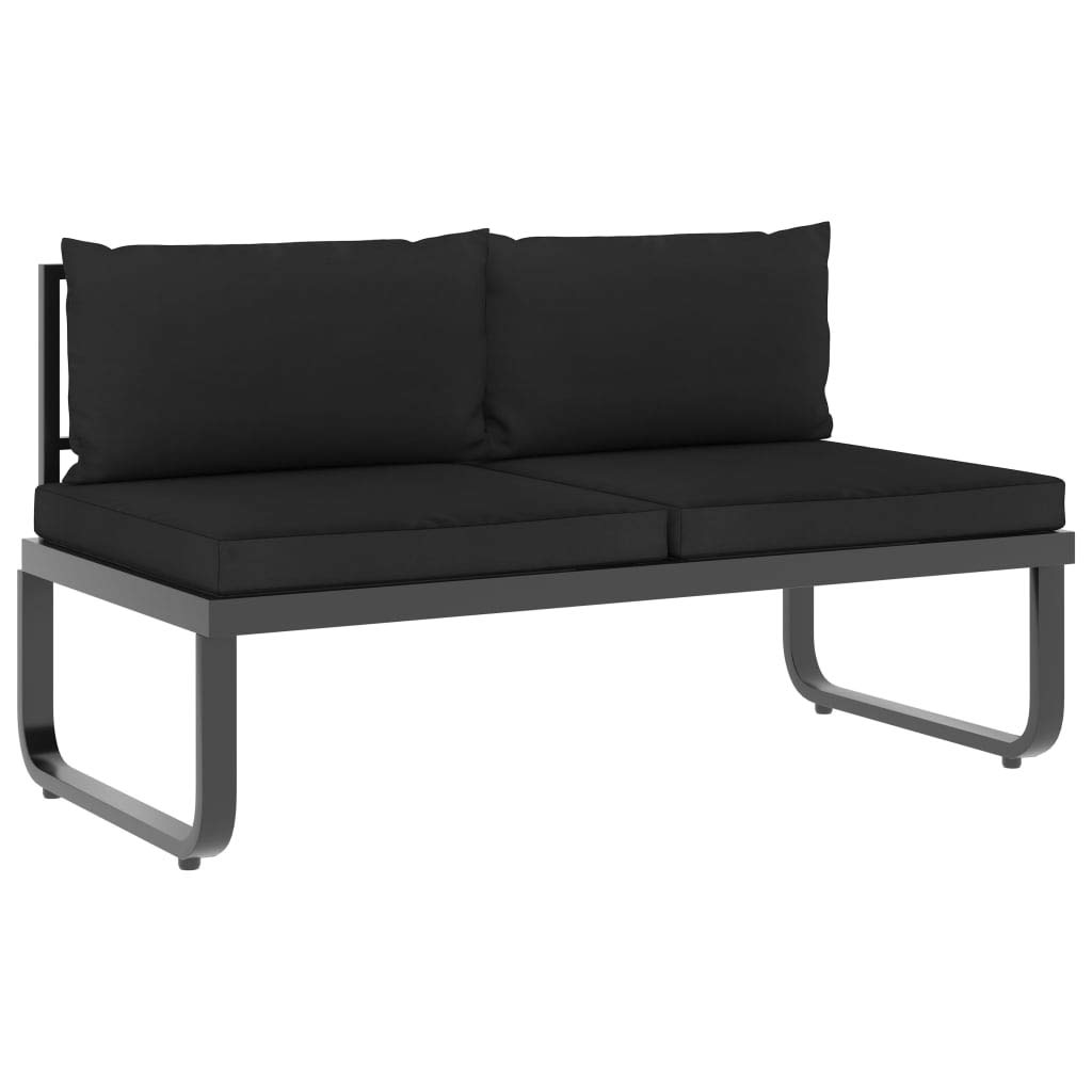 Set Divano da Giardino 4 Pezzi Angolo Alluminio WPC con Cuscini Grigio Scuro Marrone per Esterno Interno Salotto Relax Poltrone Tavolino Incluso
