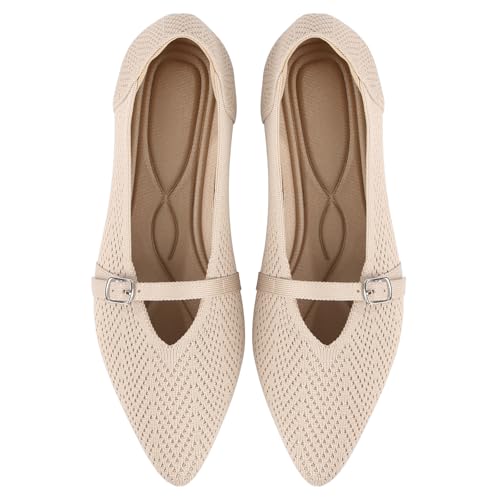 Image of Flats for Women Pointed Toe Knit Ballet Comfortable Dressy Washable Mary Jane Flat Shoes