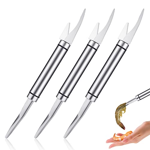 LUTER Couteau Éplucheur de Crevettes, 3pcs Couteau à Gueule de Poisson Multifonctionnel 5 en 1 pour Crevettes Acier Inoxydable Couteau de Ventre de Poisson pour Traitement Rapide des Fruits de Mer