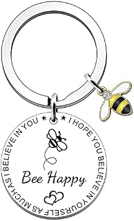SDOFY"Bee Happy" Keyring Keychain Bee Gifts Keyrings for Women New Job Gifts for Women Daughter, Mum, Aunt, Niece, Friends Birthday Christmas Graduation Gift